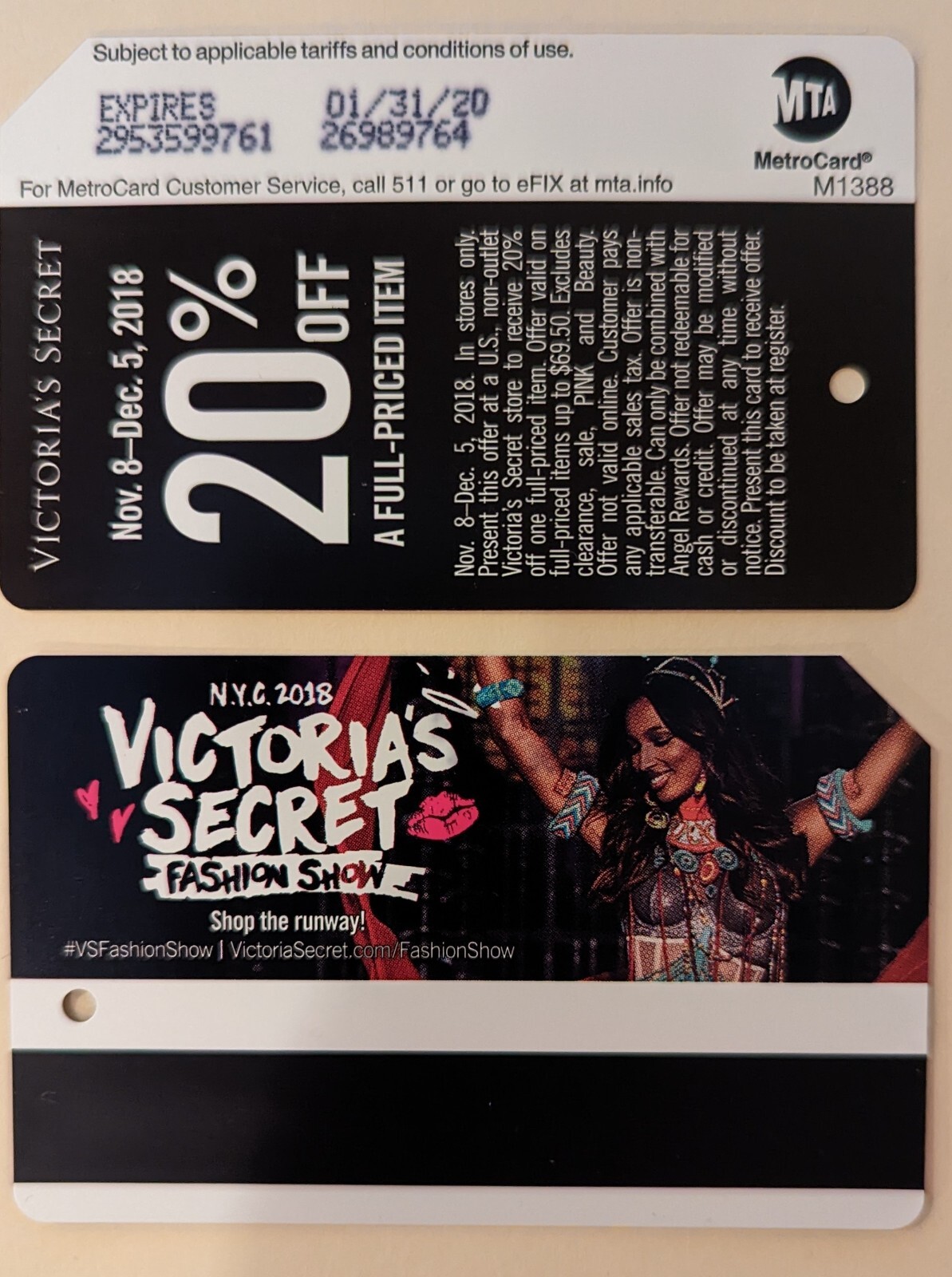 VICTORIA\'S SECRET, Version 2 - NYC MetroCard, Expired-Mint Condition VICTORIA\'S SECRET, Version 2 - NYC MetroCard, Expired-Mint Condition