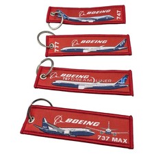 Boeing Keychain Set 4pc 747 777 787 Dreamliner 737 MAX Born To Fly Red Tags picture