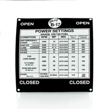 Boeing B-17 Flying Fortress Throttle Quadrant Power Settings Placard PLA-0108 picture