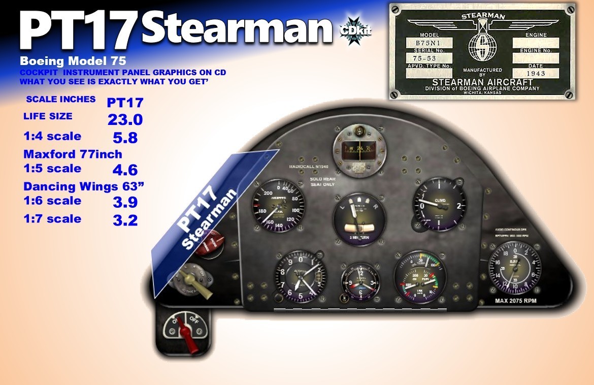 PT17 STEARMAN  COCKPIT instrument panel CDkit