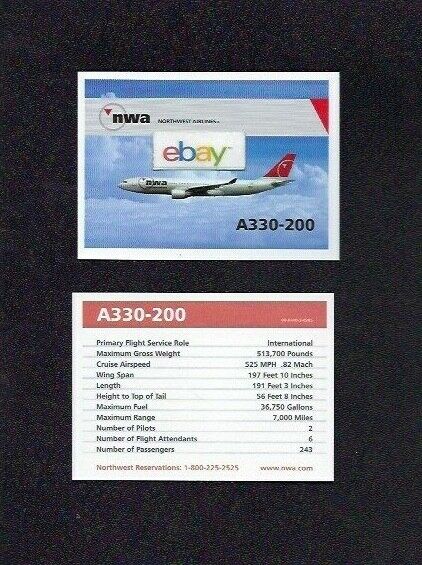 NORTHWEST AIRLINES AIRBUS A330-200 PILOT CARD COLLECTOR CARD LAST LIVERY