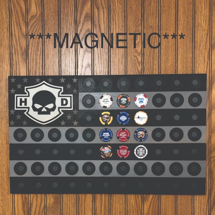 Poker Chip American Flag Black/Gray Magnetic Display Fits 65 Harley-Davidson Poker Chip American Flag Black/Gray Magnetic Display Fits 65 Harley-Davidson
