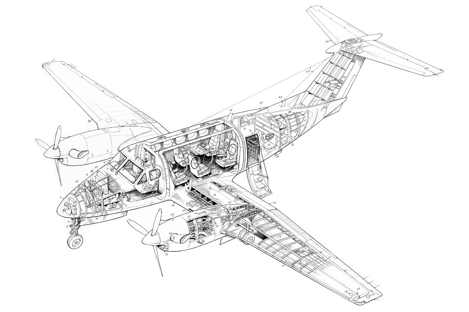 Beech King Air 200 Cutaway Drawing 24IN X 36IN Beech King Air 200 Cutaway Drawing 24IN X 36IN
