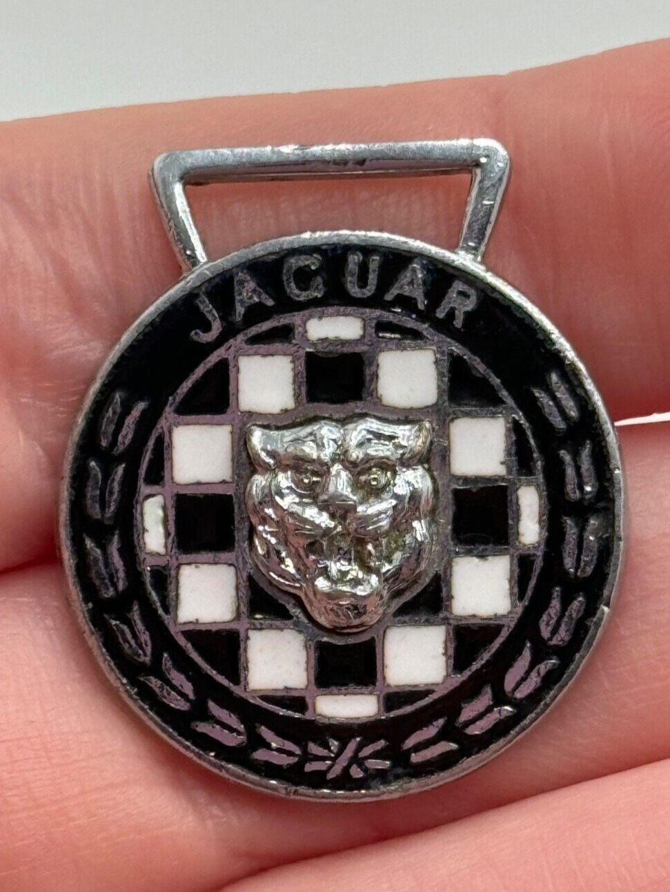 Vintage Jaguar Enamel Keychain Ring Fob CUD Made In England