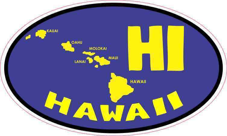 5x3 Oval HI Hawaii Islands Sticker Luggage Car Truck Bumper Cup Tumbler Stickers