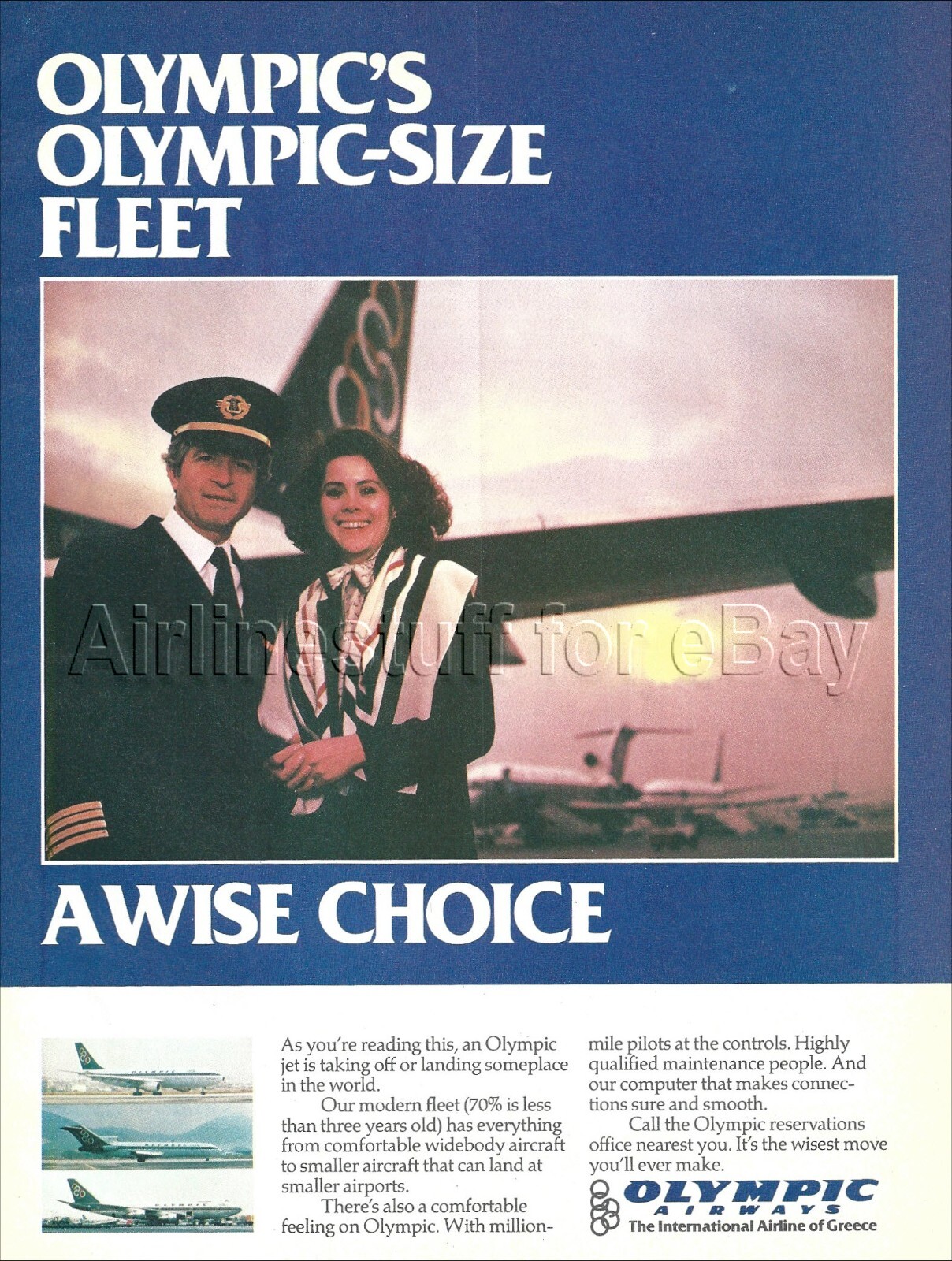 1984 OLYMPIC Airways BOEING 747 727 AIRBUS A300 fleet ad airlines advert GREECE