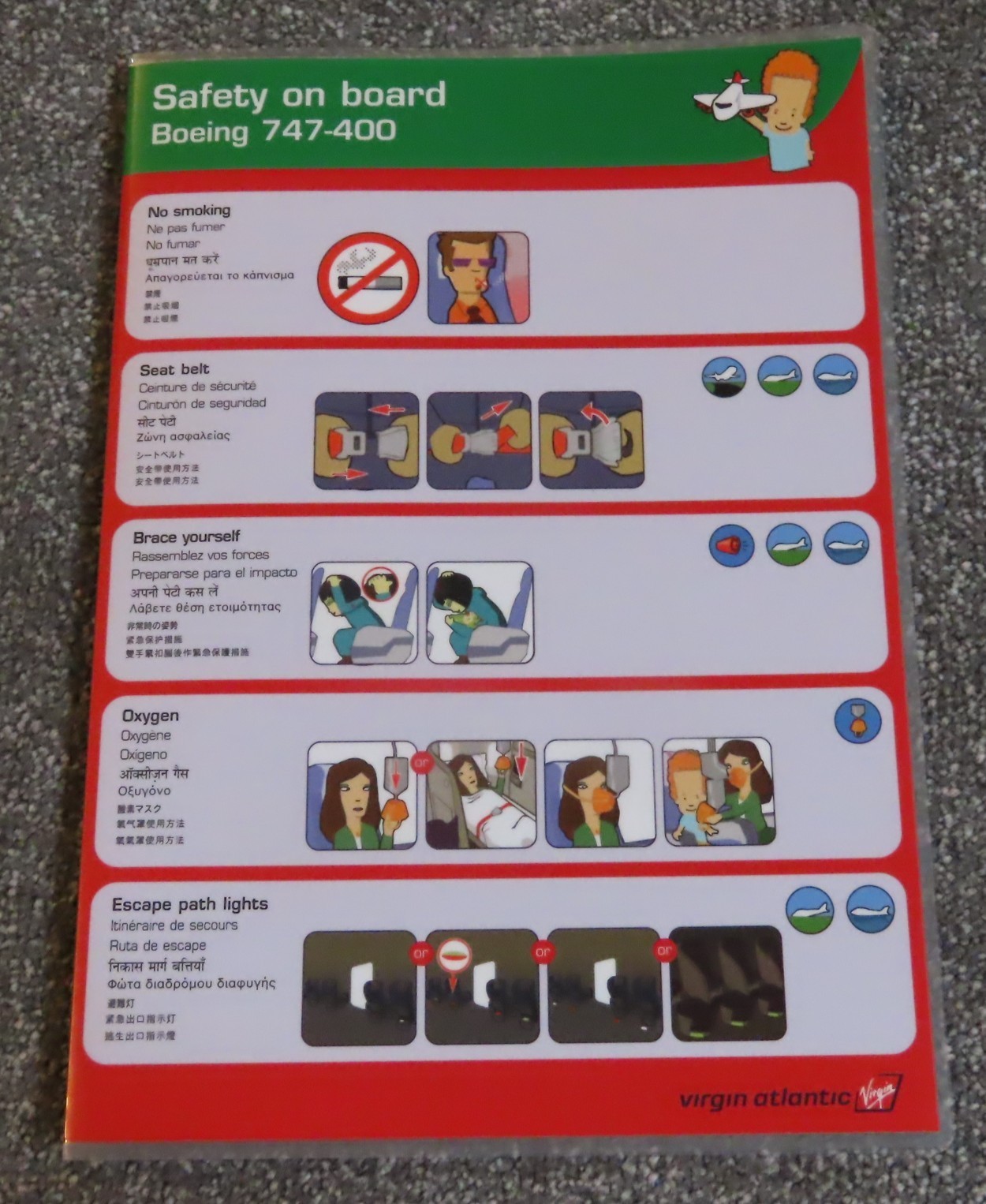 Virgin Atlantic Boeing 747 400 Airline Safety Card 2003 Virgin Atlantic Boeing 747 400 Airline Safety Card 2003