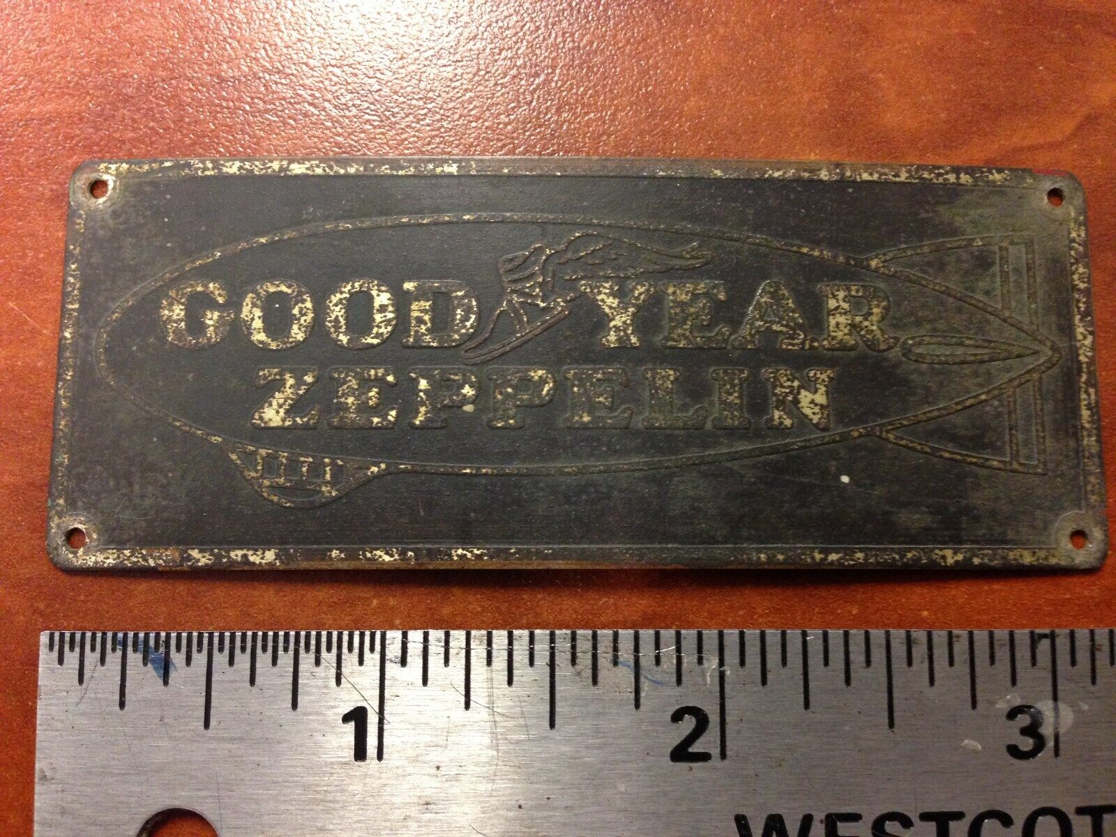 Goodyear Zeppelin Blimp Airship tire logo badge brass tag art deco SCTA