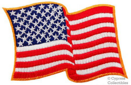 AMERICAN FLAG PATCH - GOLD WAVING USA embroidered iron-on UNITED STATES MORALE