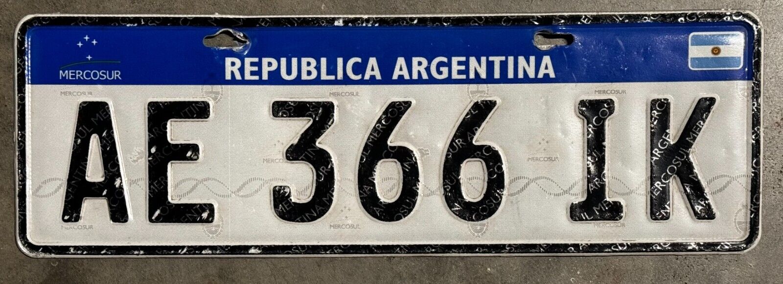 2020 Single Argentina CAR License Plate MERCOSUR - AE 366 IK - ROADKILL