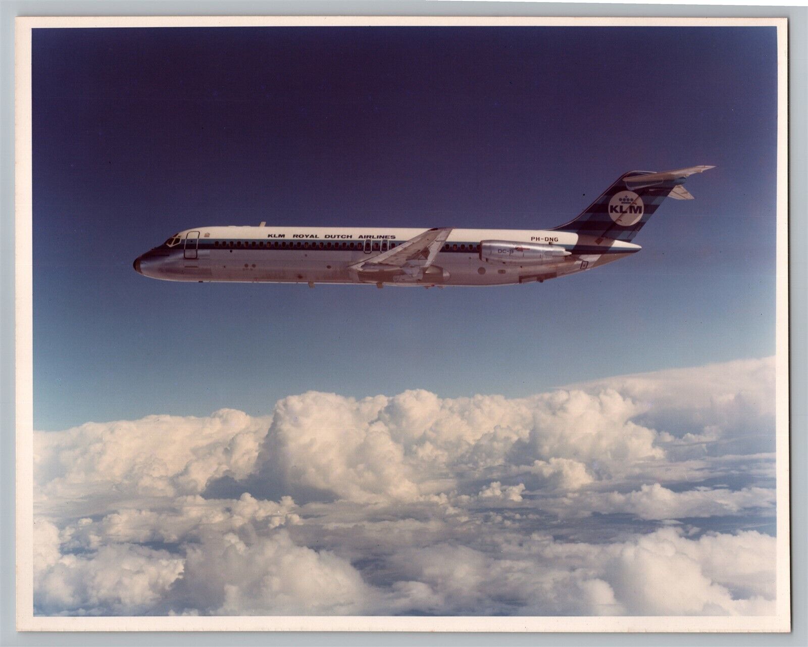 KLM Royal Dutch Airlines Jet DC 9 Midair Aviation Airplane 1960s Color Photo C2