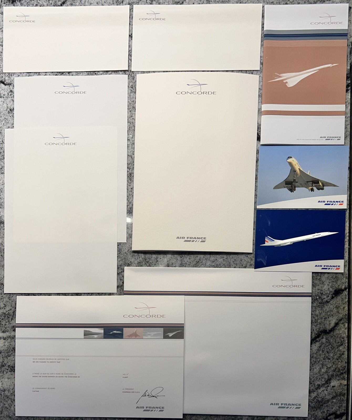 Air France Concorde Stationery Set Certificate Postcards Brochure 2001