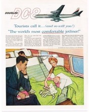 1959 DOUGLAS DC-8 Jetliner Mother Baby Sleeping art Vintage Print Ad  picture