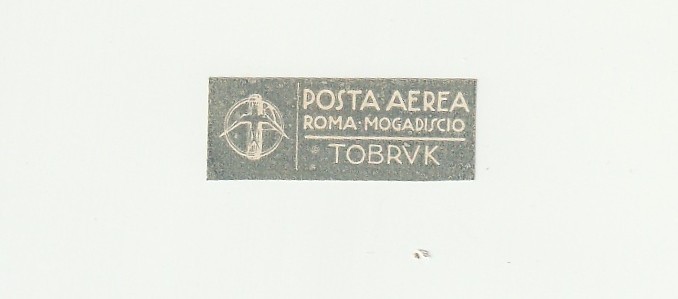 Italy Ala Littoria airline 1934 airmail label for mail Rome-Tobruk Italy Ala Littoria airline 1934 airmail label for mail Rome-Tobruk
