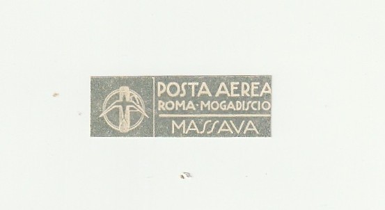 Italy Ala Littoria airline 1934 airmail label for mail to Massawa, Eritrea Italy Ala Littoria airline 1934 airmail label for mail to Massawa, Eritrea