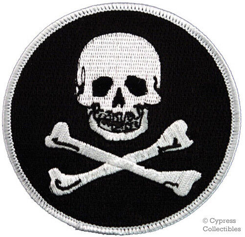 ROUND PIRATE PATCH JOLLY ROGER black Skull Crossbones embroidered iron SKELETON