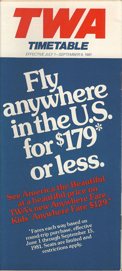 TWA Trans World Airlines system timetable 7/1/81 [308TW] Buy 4+ save 25%