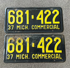 RARE 1937 MICHIGAN COMMERCIAL LICENSE PLATE PLATES PAIR SET ORIGINAL WITH WEAR picture
