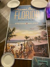 Large Vintage Eastern Airlines Miami Beach Florida Travel Poster picture