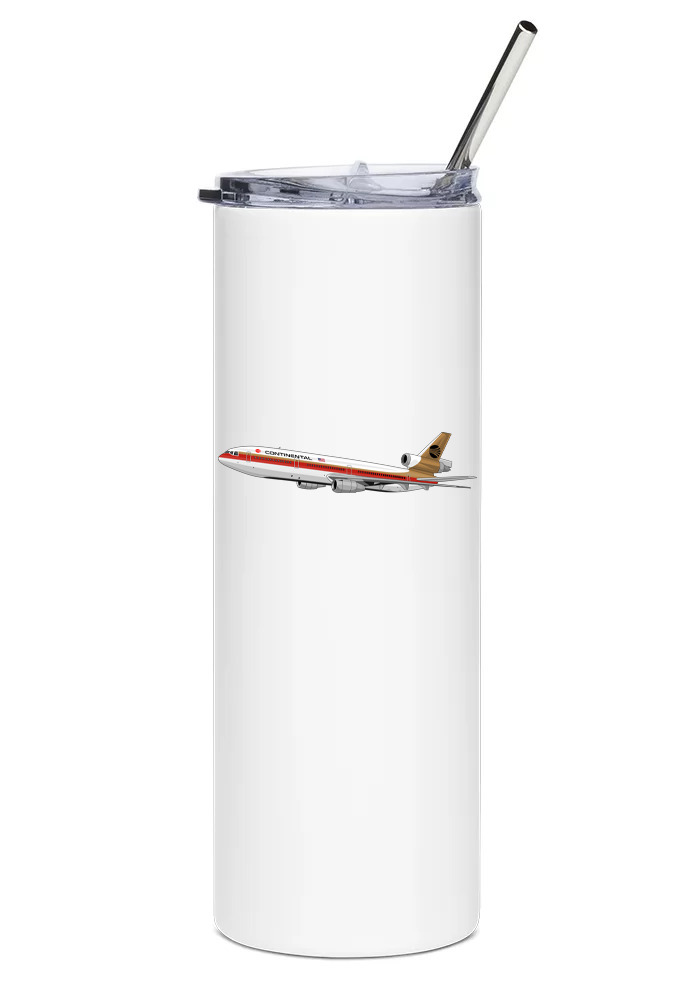 Continental Airlines DC-10 Stainless Steel Water Tumbler with straw - 20oz.