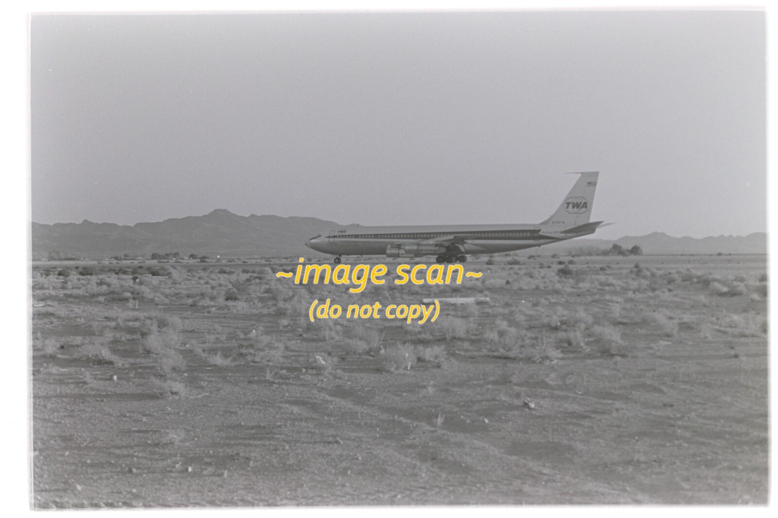 TWA Airlines Boeing 707 Aircraft at Nevada in early 70s, Original Negative q15b