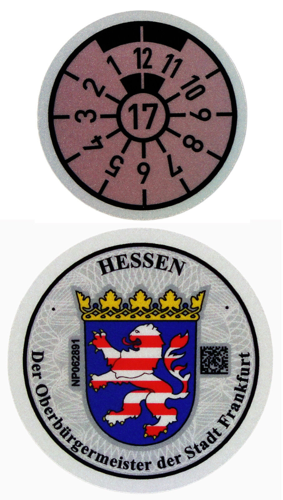 Frankfurt Germany -  German License Plate Registration Seal & Inspection Sticker