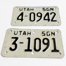 2 Vintage Utah License Plate Sign Registration 1970s Metal 7.25” Man Cave Decor picture