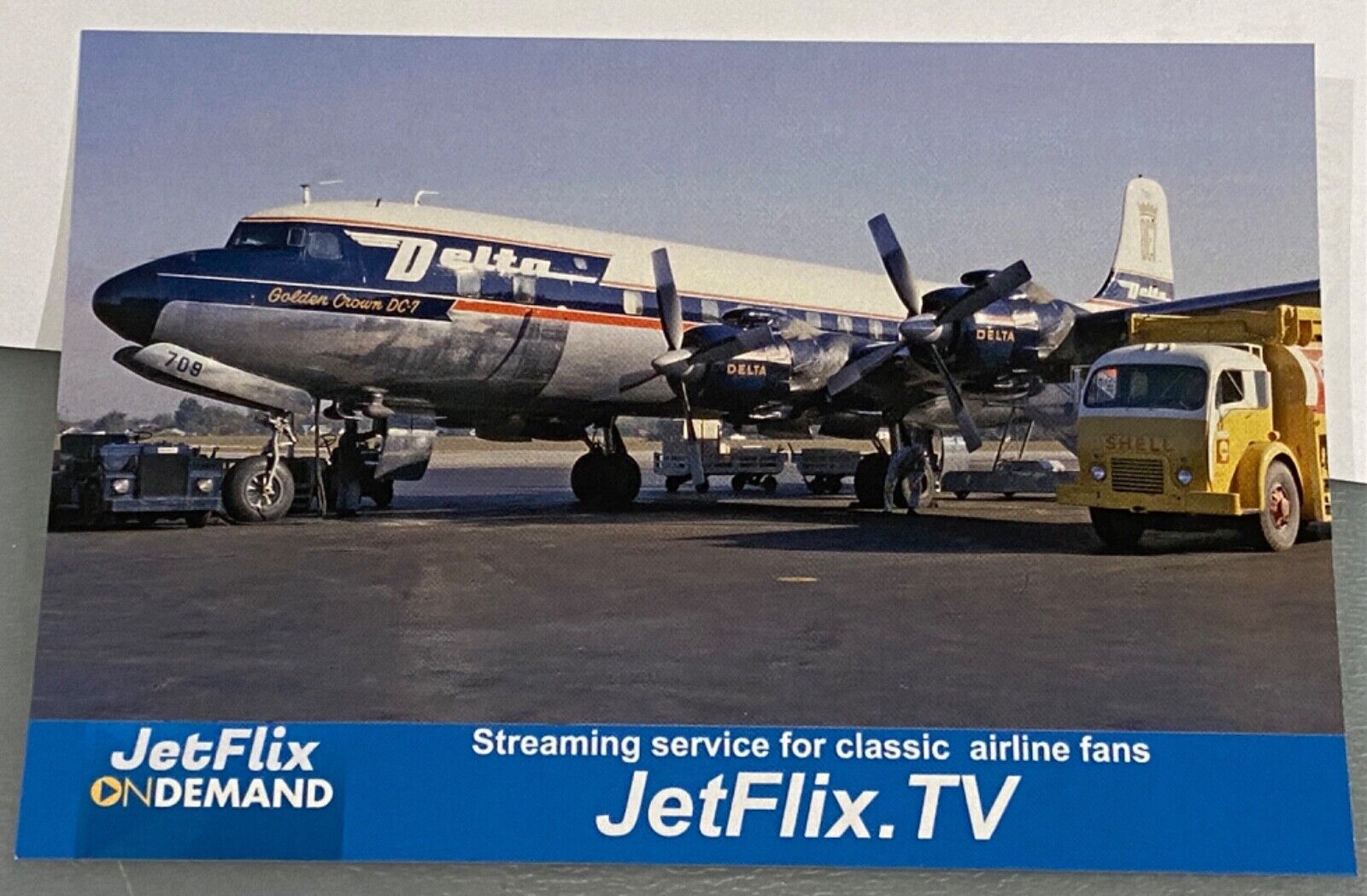 Delta Airlines Douglas DC-7 airline aircraft postcard