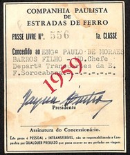 1959 São Paulo Railroad Company First Class Pass / Ticket picture