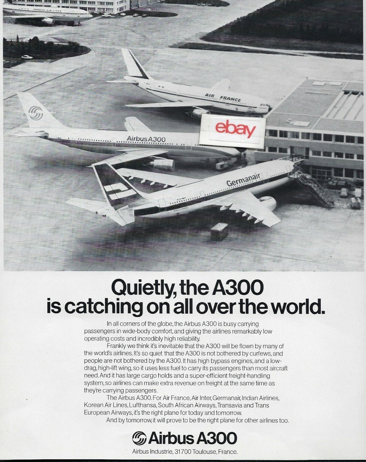 AIRBUS INDUSTRIES 1976 AIRBUS A300 AIR FRANCE-GERMANAIR QUIETLY CATCHING ON AD AIRBUS INDUSTRIES 1976 AIRBUS A300 AIR FRANCE-GERMANAIR QUIETLY CATCHING ON AD