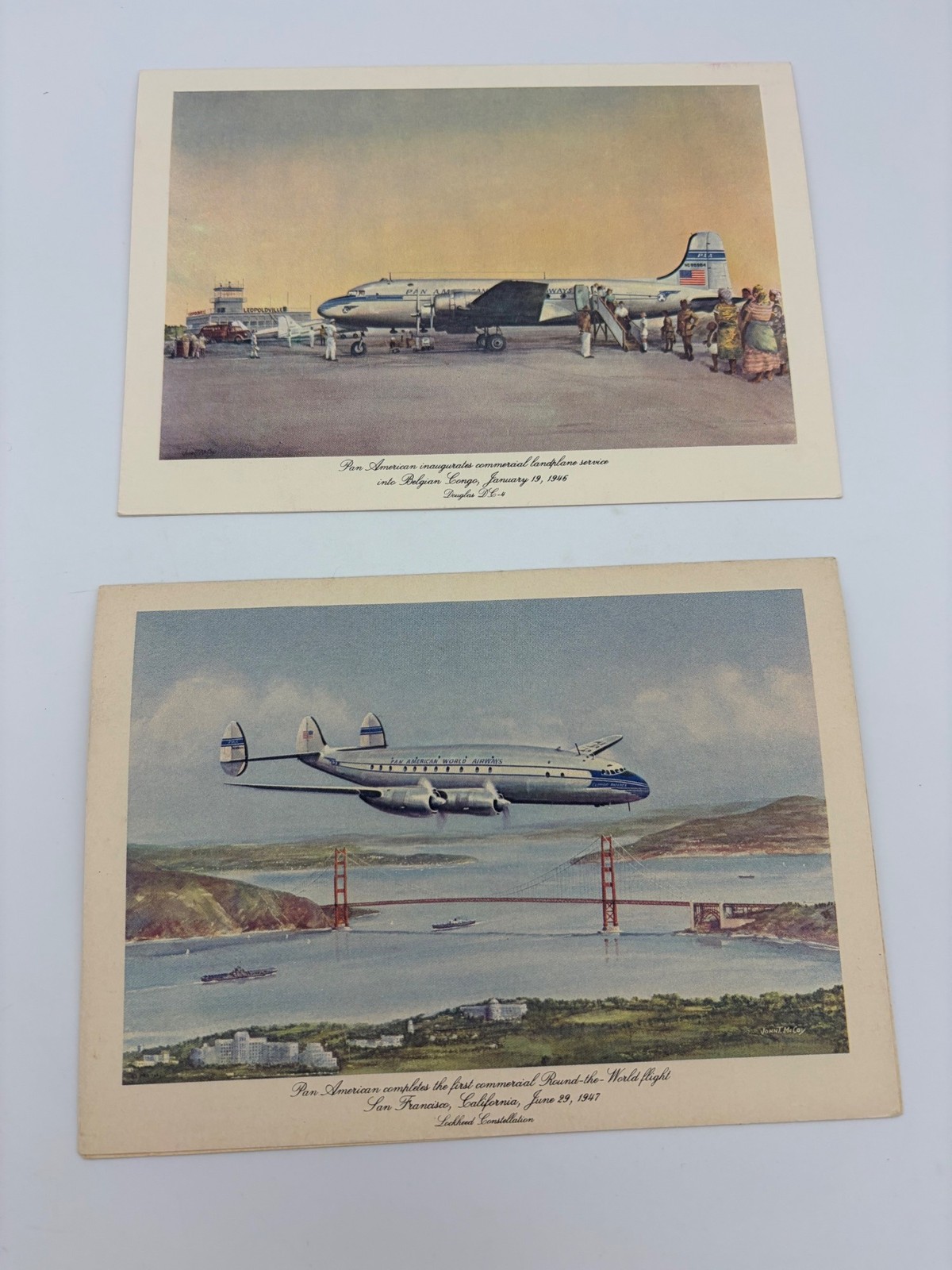 1983 Pan Am Airline Menus Lot of 2 Douglas DC-4 Lockheed Constellation 1946 1947