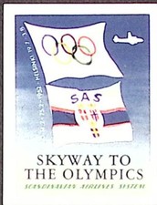1938 SAS Scandinavian Airlines System Skyway to Olympics Poster Stamp Label picture