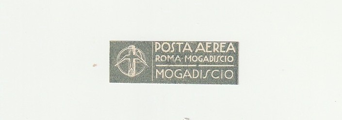 Italy Ala Littoria airline 1934 airmail label for mail Rome to Mogadiscio Italy Ala Littoria airline 1934 airmail label for mail Rome to Mogadiscio
