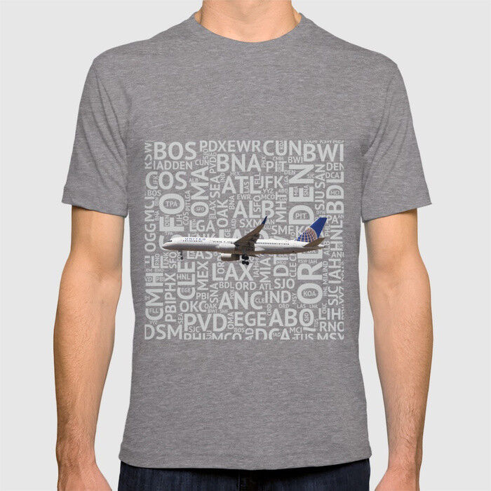 United Airlines Boeing 757 with Airport Codes - T-Shirt (Medium)