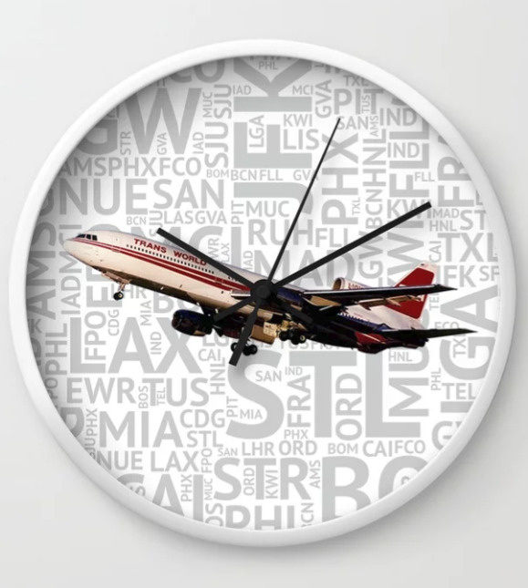 TWA Lockheed L-1011 with Airport Codes - Wall Clock