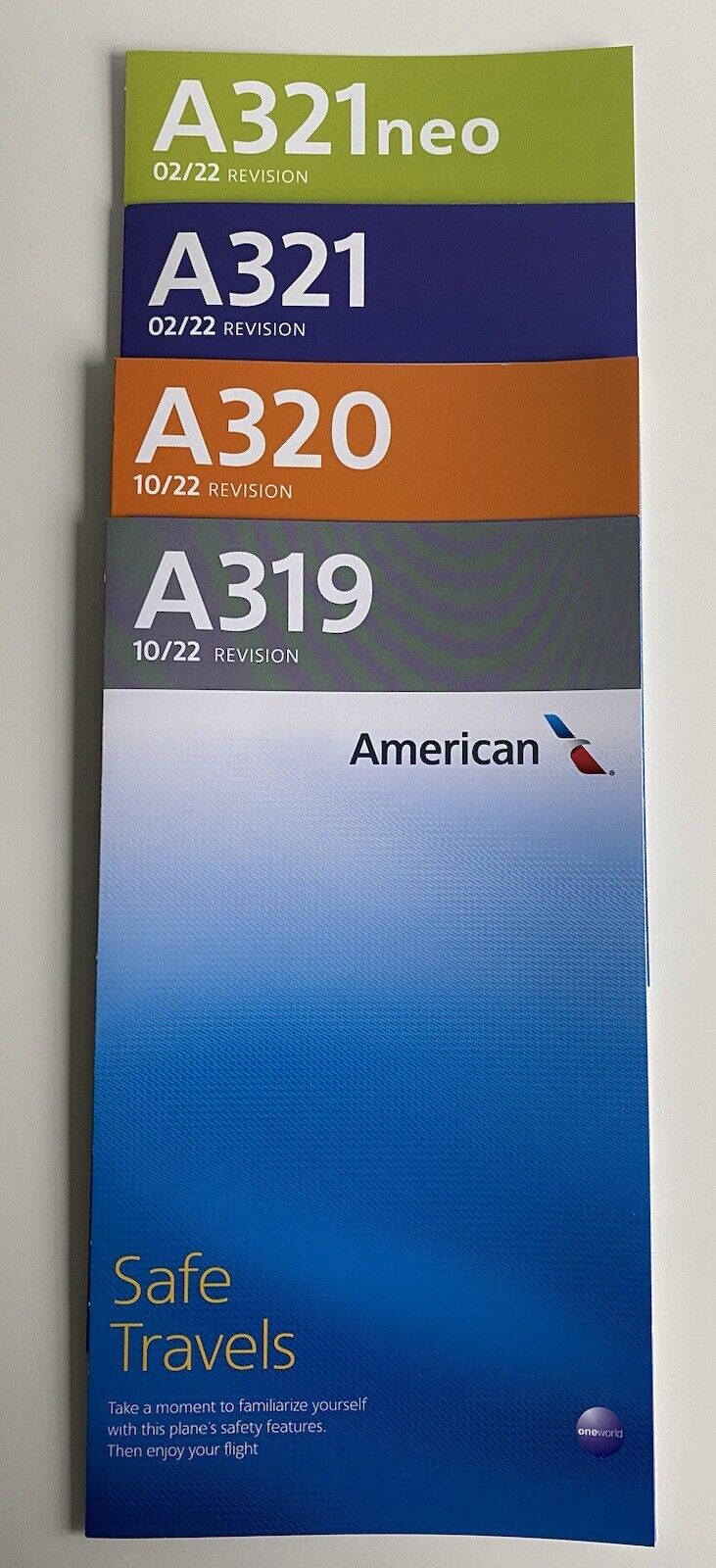 American Airlines Airbus A319/320/321/321neo Safety Card Set