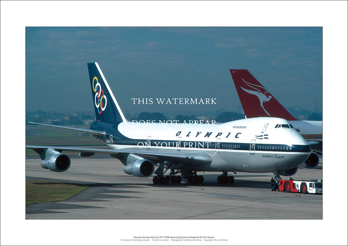 Olympic Airways Boeing 747-212B A3 Art Print – Dep. Sydney – 42 x 29 cm Poster