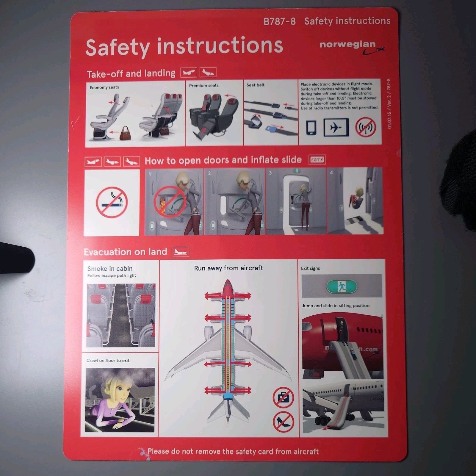 Norwegian Boeing 787-8 Ver 2 Safety Card