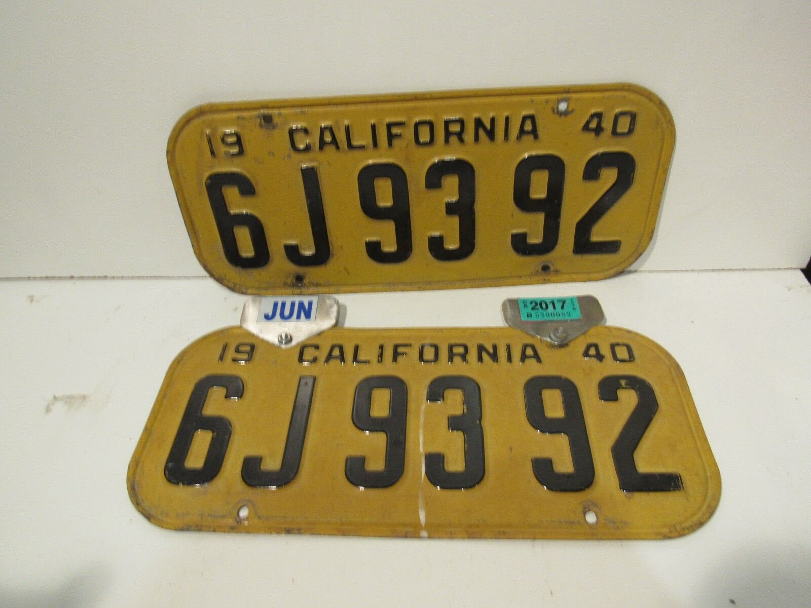 Yellow Black California License set pair Plates Embossed Metal DMV Cleared 1940