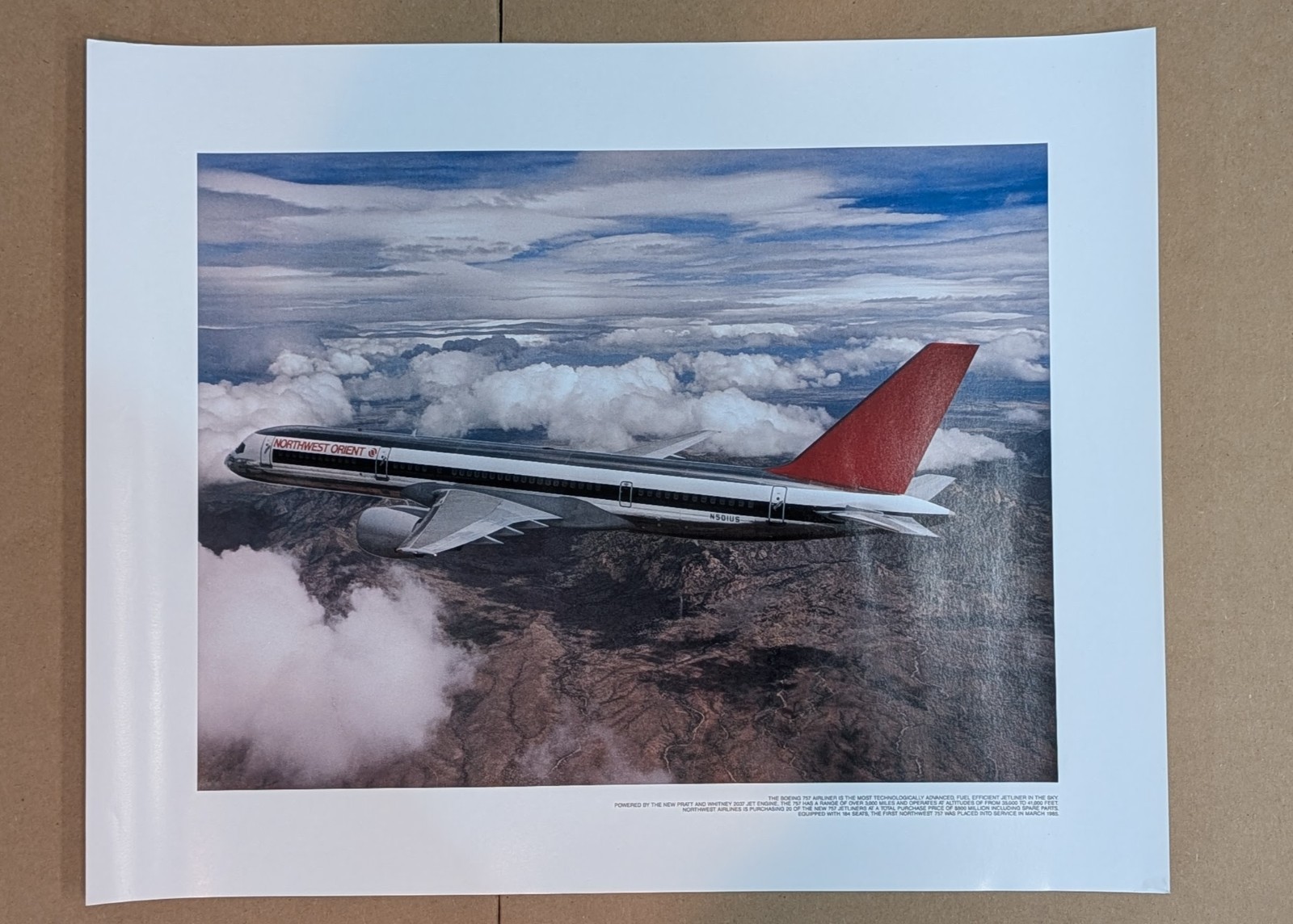 NORTHWEST ORIENT AIRLINES Boeing 757 Vintage 1980's Poster/Print 20x16