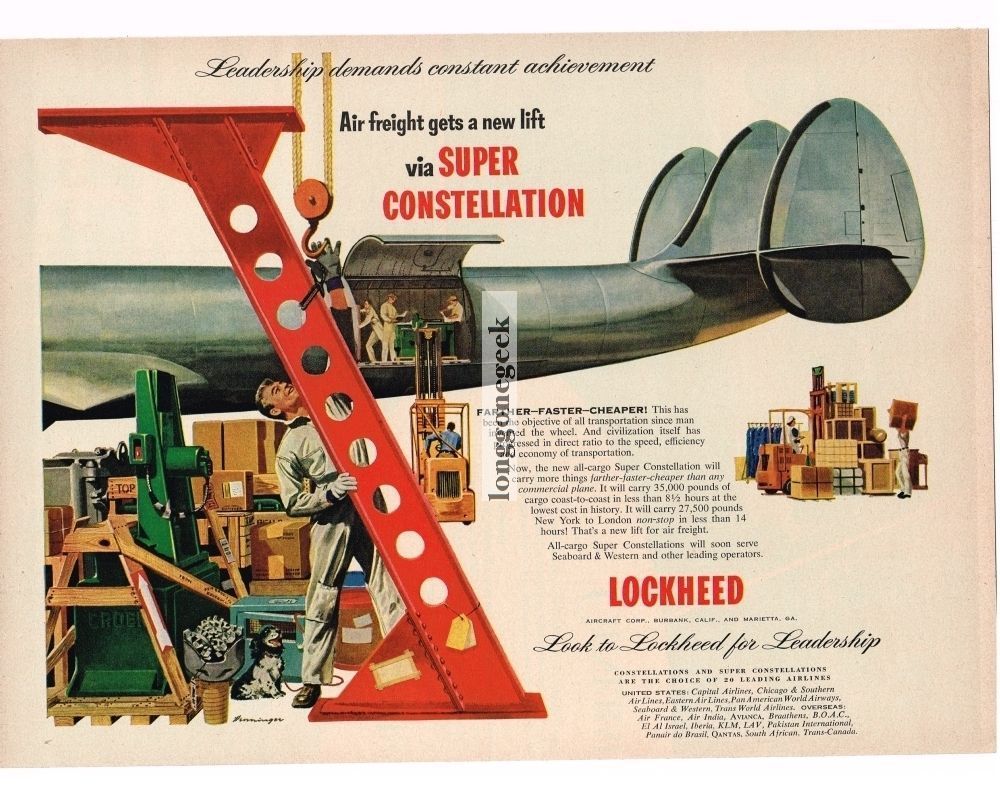 1953 LOCKHEED Super Constellation Airplane art by HENNINGER Vintage Print Ad