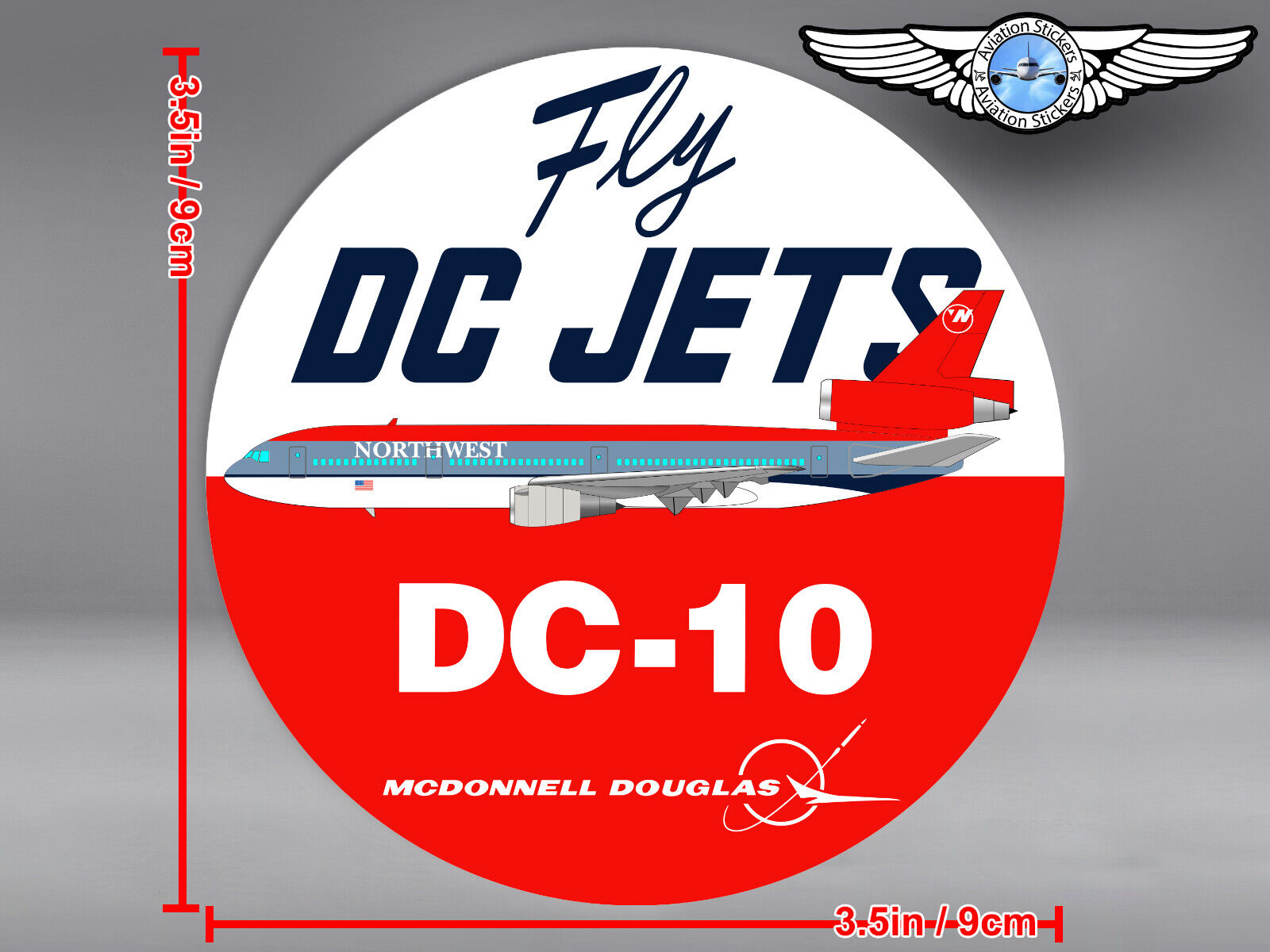 NORTHWEST AIRLINES NWA ROUND BOWLING SHOE DC10 DC 10 FLY DC JETS DECAL / STICKER