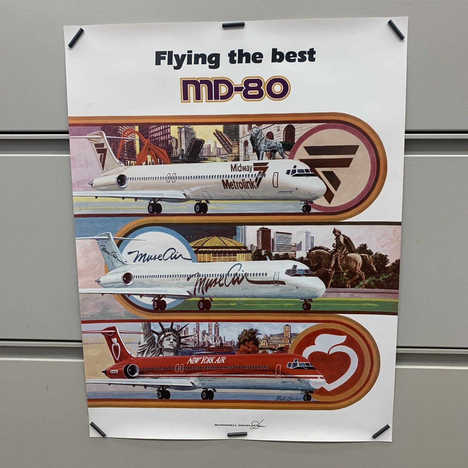 VINTAGE MCDONNELL DOUGLAS MD-80 POSTER AIRCRAFT 17.5”x23” Bill Carr ART RARE