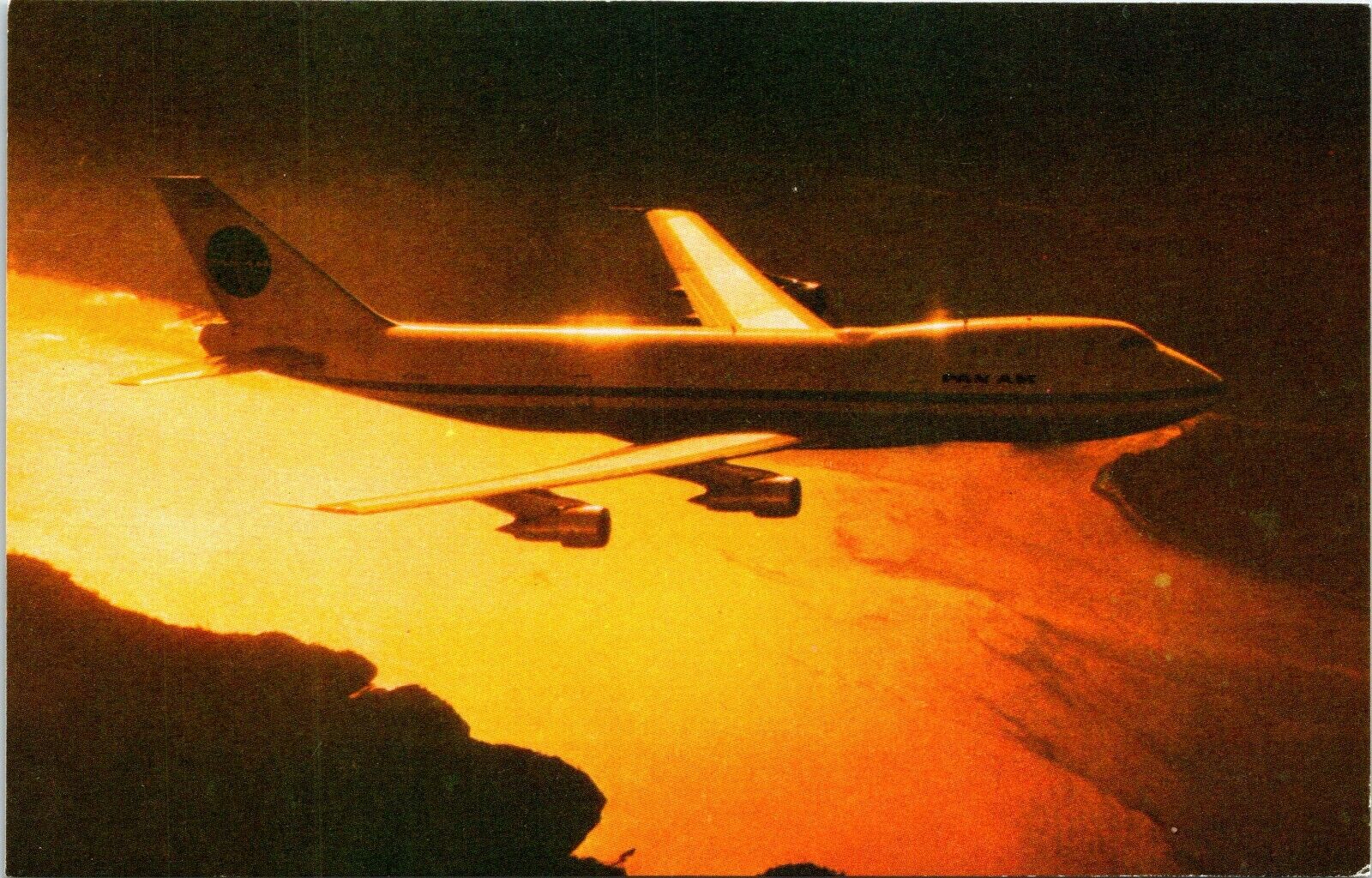 Pan Am 747 Postcard Clipper Boeing Jumbo Jet Plane SunSet /pc1/01