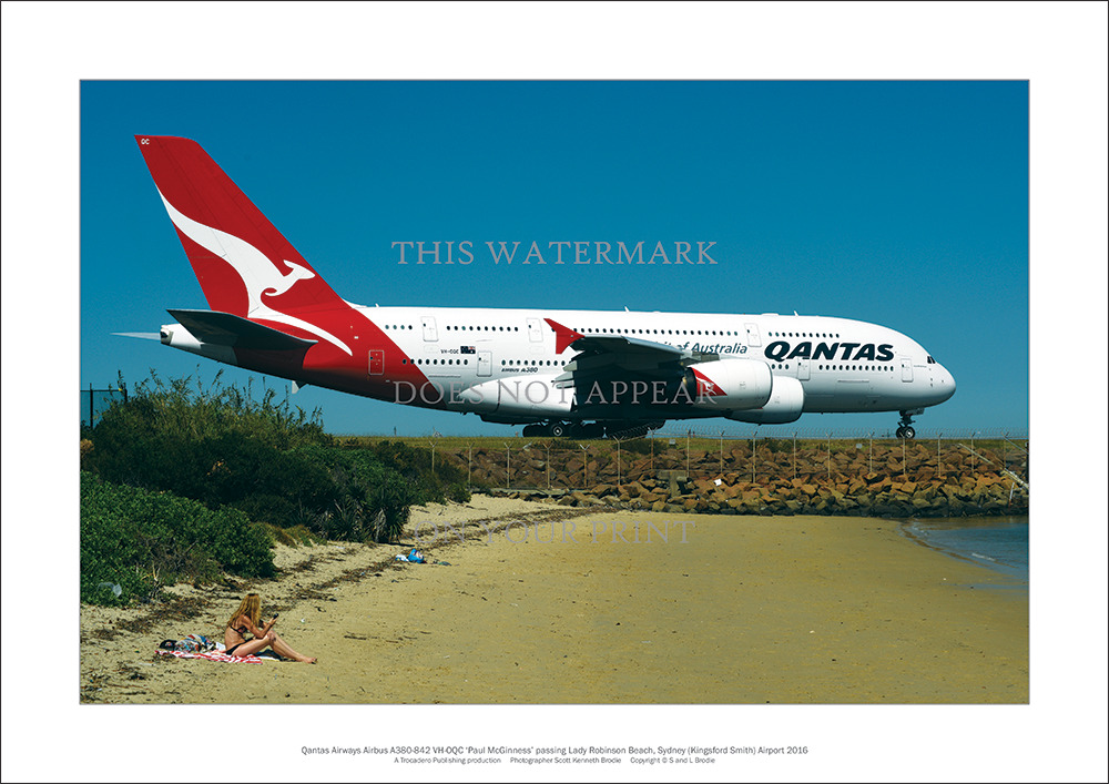 Qantas Airbus A380 A2 Art Print - Sydney Airport – 59 x 42 cm Poster