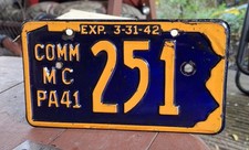 🏍 - PENNSYLVANIA - 1941 COMMERCIAL Motorcycle license plate - all original picture