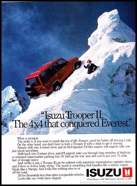 1988 Isuzu Trooper II Mount Everest Vintage Advertisement Print Art Car Ad J476 1988 Isuzu Trooper II Mount Everest Vintage Advertisement Print Art Car Ad J476