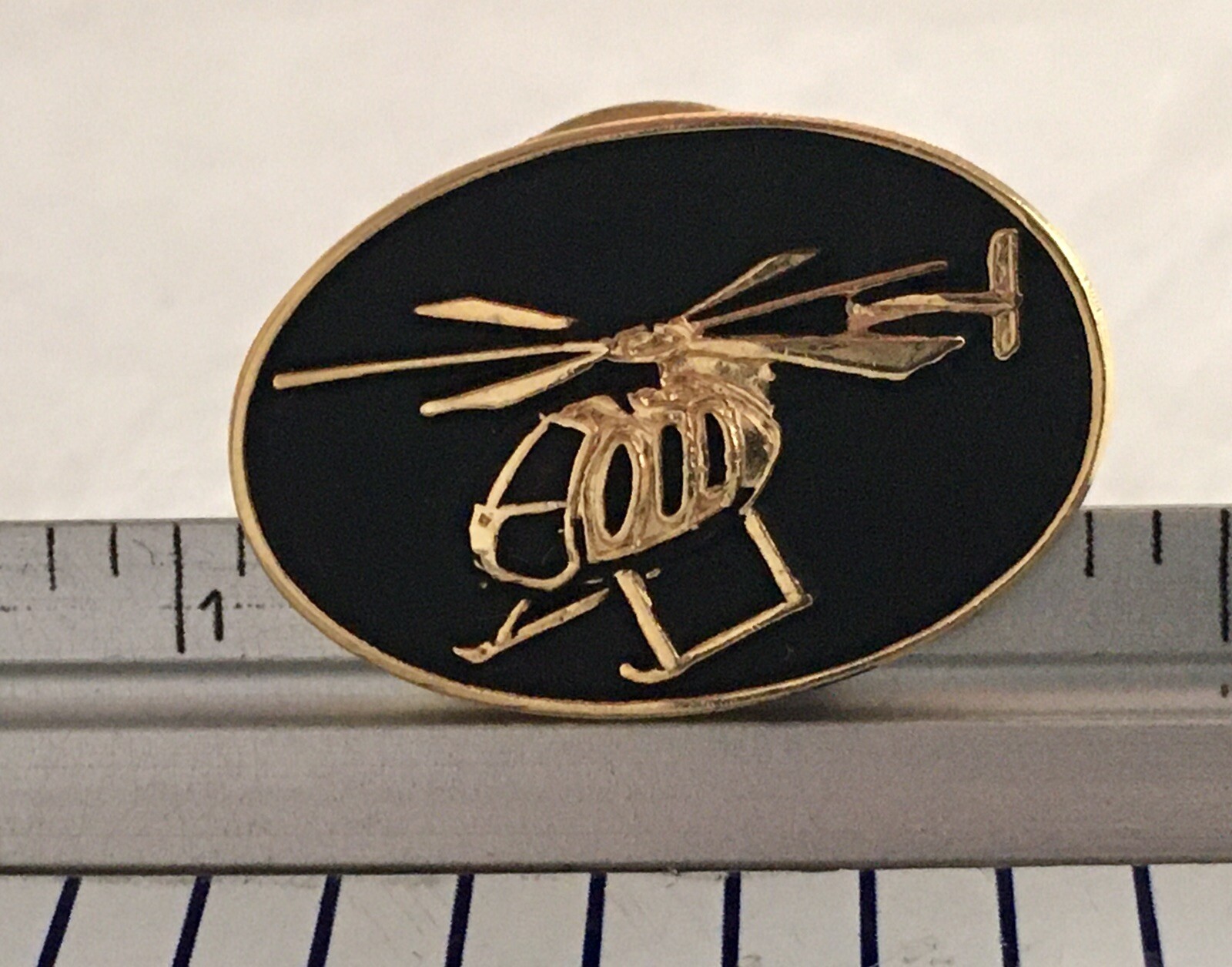 MD 600 N Helicopter Gold Plated Black Fill Oval  Lapel Pin New Old Stock