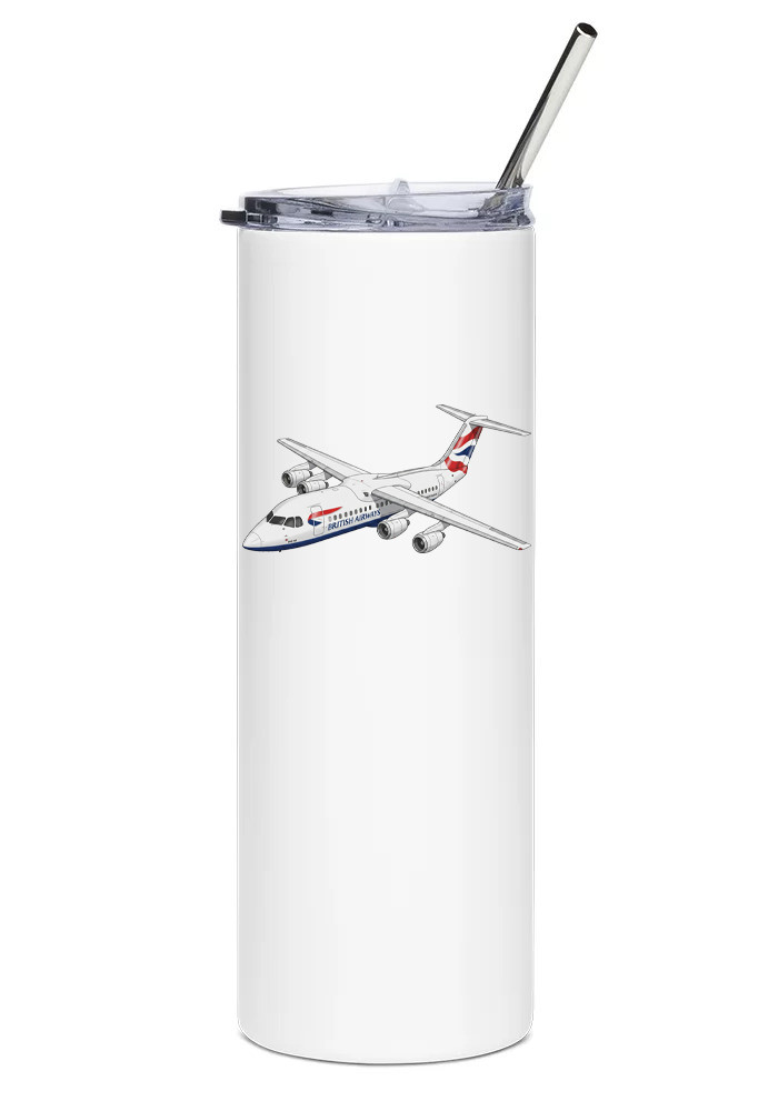 British Airways Bae 146 Stainless Steel Water Tumbler with straw - 20oz.