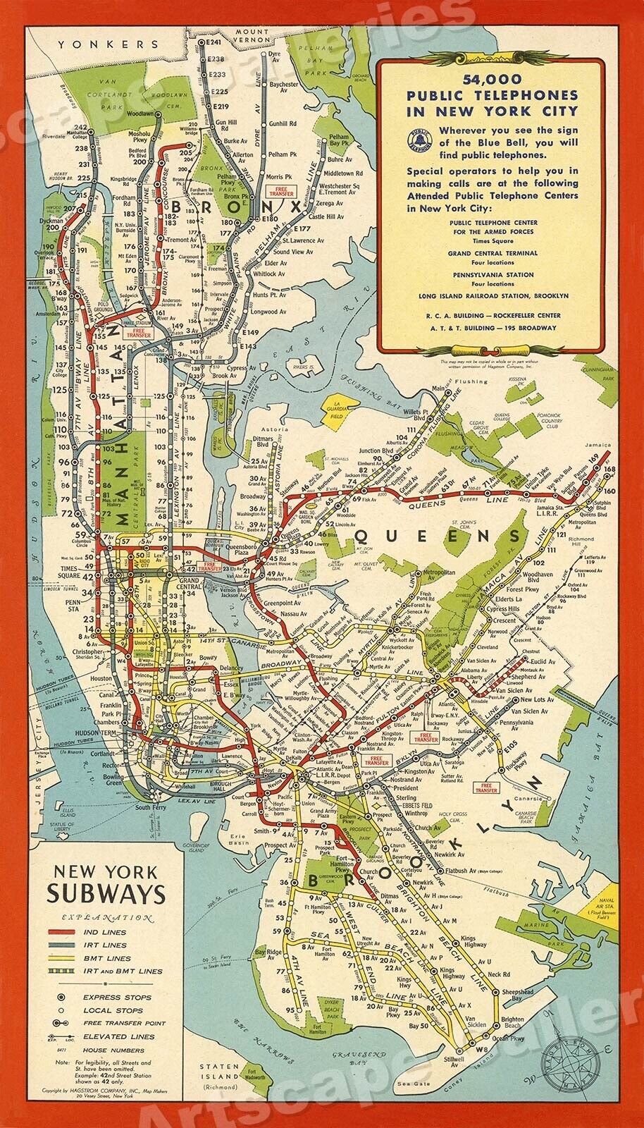 New York City 1951 Subway Map MTA  - 20x36
